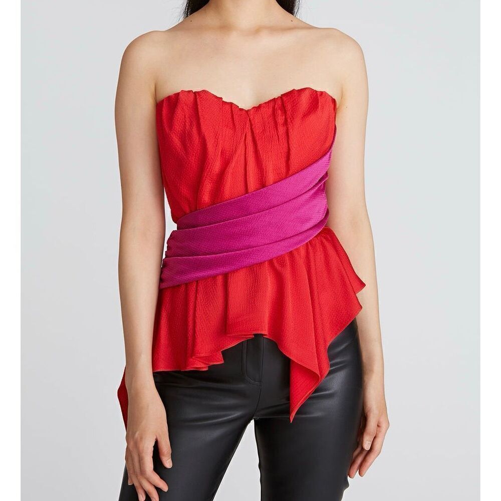 NWT Amur Matilda Red Purple Color Block Sweetheart Peplum Bustier Top Women Sz 8